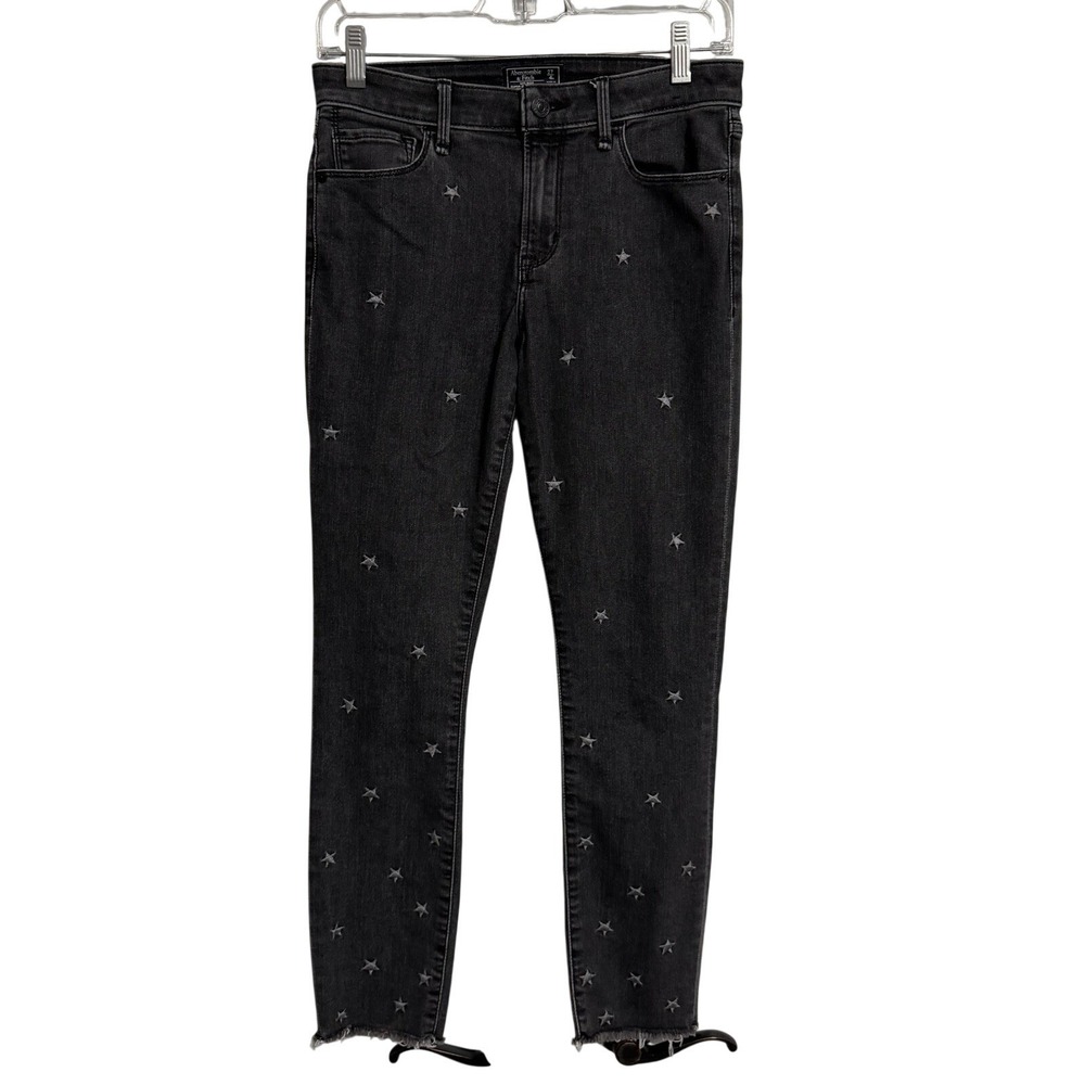 Abercrombie Fitch‎ Womens Super Skinny Ankle Jeans Black Star Print Size 27